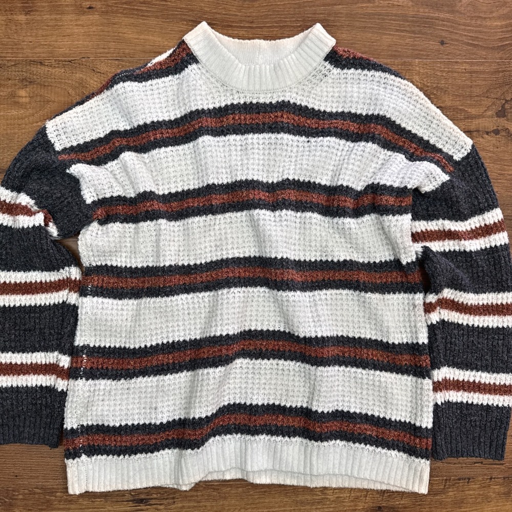 American Eagle Womens XS Crew Neck Striped Waffle Knit‎ Sweater Grunge Layering